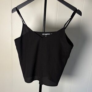 Karl Lagerfeld Black V-Neck Cropped Camisole Top Size XS
